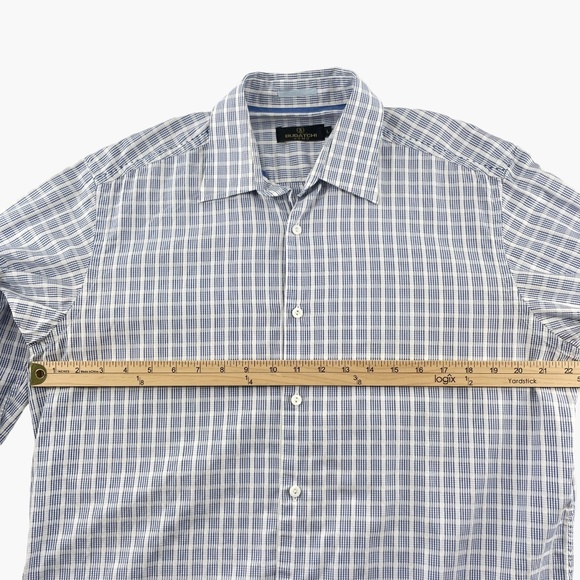BUGATCHI UOMO Blue Button Down Plaid Dress Shirt - Picture 5 of 8